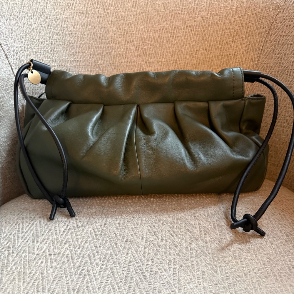 Elegant Reiss Olive Green Leather Clutch